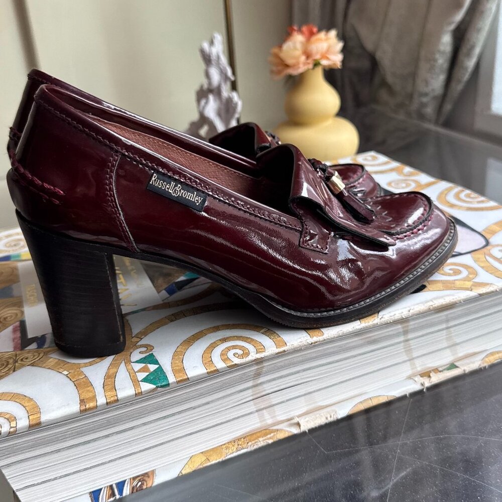 Russell & Bromley Women's Burgundy Patent Leather Heeled Loafers